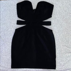 Black Strapless Mini Dress with side cutouts; M